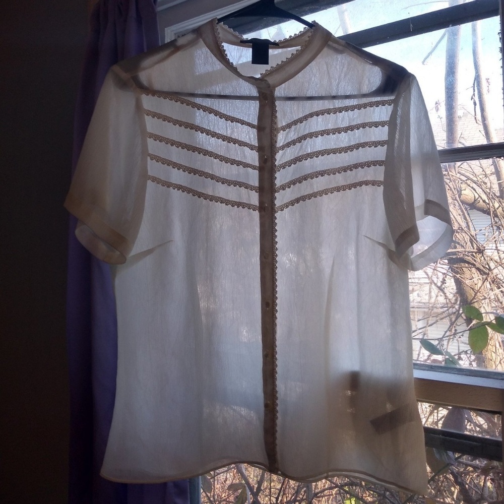 Sheer Off White Button Up Top